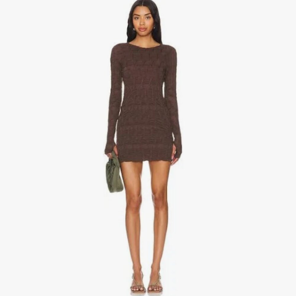 FREE PEOPLE paulie long sleeve mini dress in hot fudge